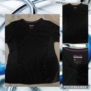 Bundle of 3 excellent cond. HEALING HANDS purple label stretch scrub tops, XL